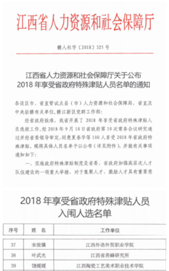 江西外語外貿職業學院宋俊驥教授入選2018年享受省政府特殊津貼專家
